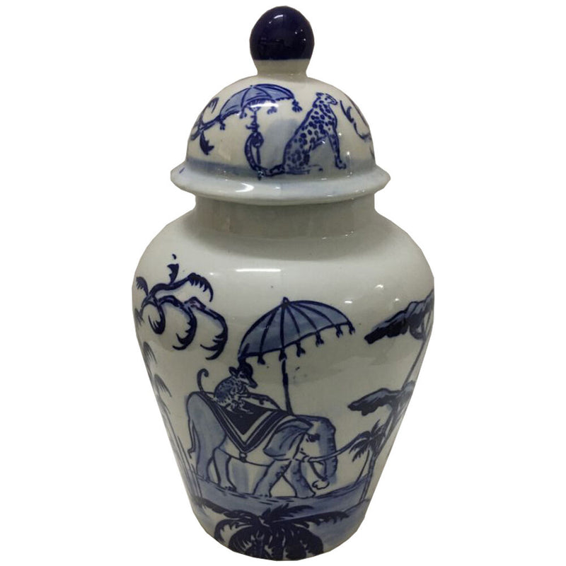 DKD Vase Vase Blanc Blue Decor Porțelan Indian Elefant (20 x 20 x 36 cm)