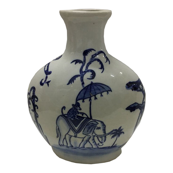 DKD Vase Vase Blanc Blue Decor Porțelan Indian Elefant (24 x 13 x 31 cm)