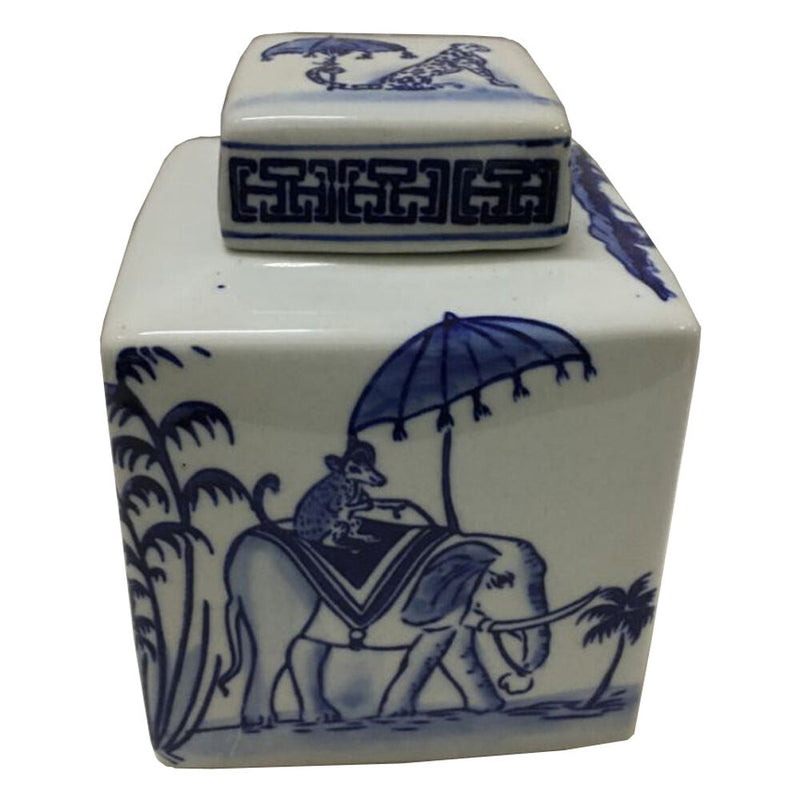 DKD Vase Vase Blanc Blue Decor Porțelan Indian Elefant (17 x 17 x 22 cm)