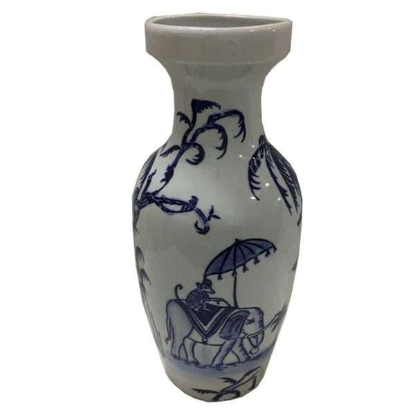 DKD Vase Vase Blanc Blue Decor Porțelan Indian Elefant (16 x 16 x 36 cm)