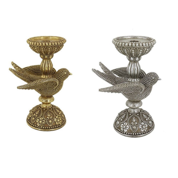 Candelabro DKD Home Decor Argentato Dorato Resina Uccello (16.6 x 11.6 x 24.5 cm) (2 pcs) - zannishop