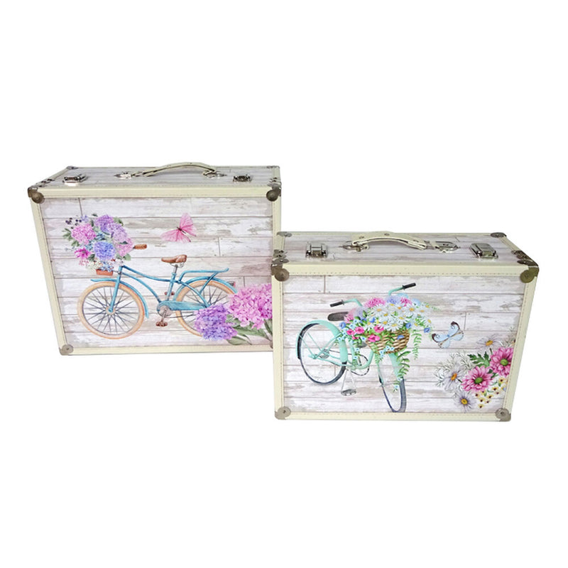 Set di Scatole Decorative DKD Home Decor Bicicletta Legno Poliestere (43 x 19 x 34 cm) (2 pcs) - zannishop