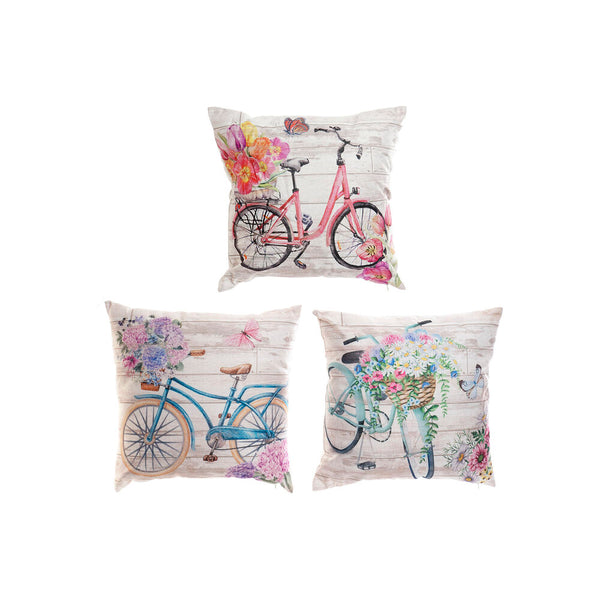 Cuscino DKD Home Decor Bicicletta Azzurro Rosa Cotone Lino Verde Giallo (50 x 12 x 50 cm) (3 pcs) - zannishop