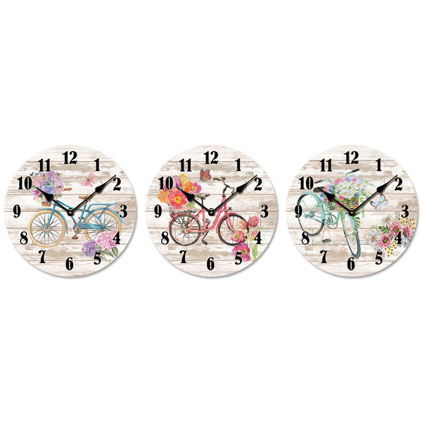 Wanduhr DKD Home Decor Canvas White Fahrradholz MDF (3 PCs) (20 x 3 x 20 cm)