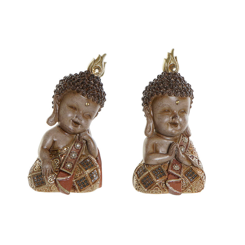 Statua Decorativa DKD Home Decor Dorato Marrone Buda Resina (11 x 10 x 20 cm) (2 pcs) - zannishop