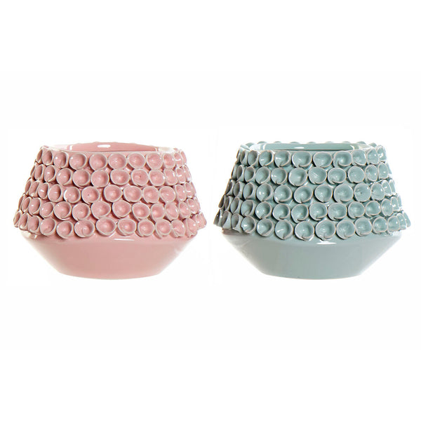 DKD Home Vase Decor Rosa Turquoise Mediterranean Stoneware (2 pcs) (20 x 20 x 13 cm)