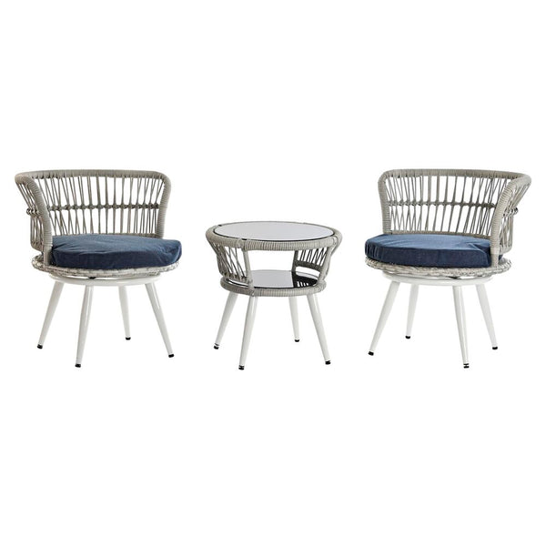 Set Tavolo con 2 Sedie DKD Home Decor Cristallo Azzurro rattan sintetico Acciaio Bianco (65 x 65 x 68 cm)