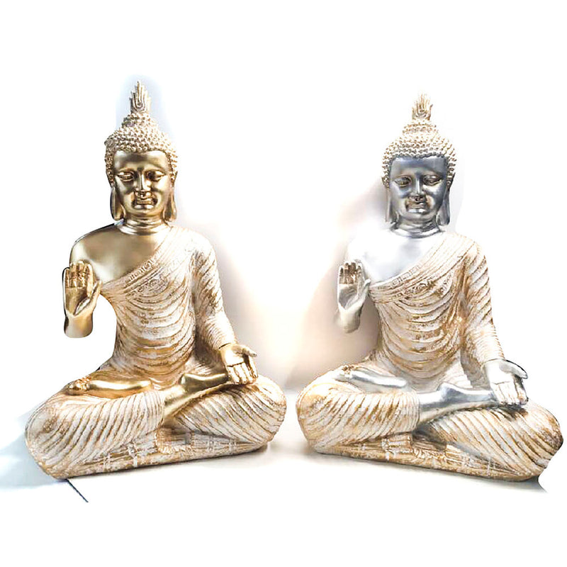 Statua Decorativa DKD Home Decor Argentato Dorato Buda Resina (31 x 22 x 49 cm) (2 pcs) - zannishop