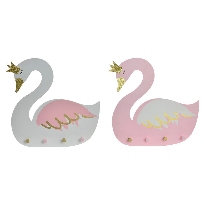 Appendiabiti da parete DKD Home Decor Legno Bianco Rosa chiaro Cigno (40 x 4 x 38.5 cm) (2 pcs)