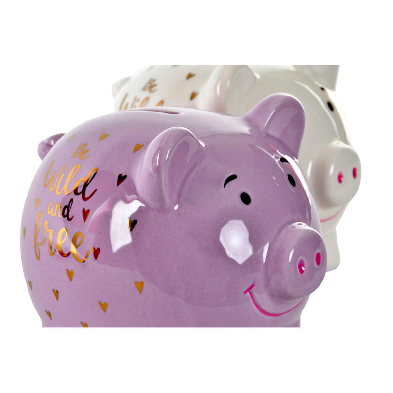 DKD Home Piggy Bank engañado de cerdo de cerdo blanco de cerdo (2 pcs)