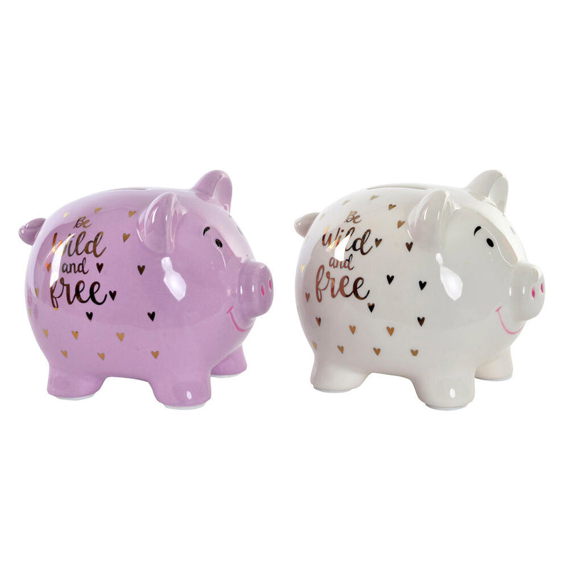 DKD Home Piggy Bank engañado de cerdo de cerdo blanco de cerdo (2 pcs)