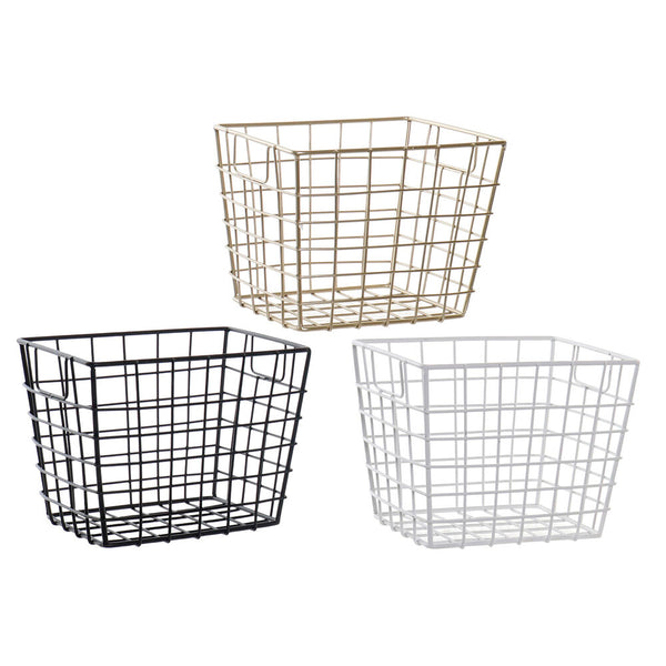 Cesta DKD Home Decor Negro Dorado Metal Blanco (17 x 14 x 13 cm) (3 pcs)