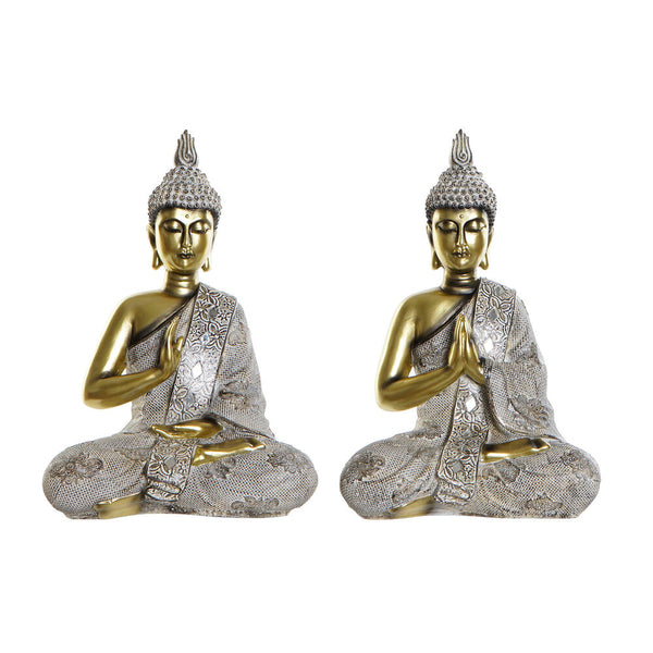 Decorative Figure DKD Home Decor Grey Golden Buddha Resin (26 x 16 x 36.5 cm) (2 pcs) - zannishop