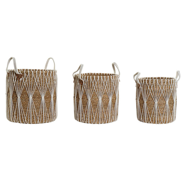 Juego de Cestas DKD Home Decor Algodón Fibra Boho (3 pcs)