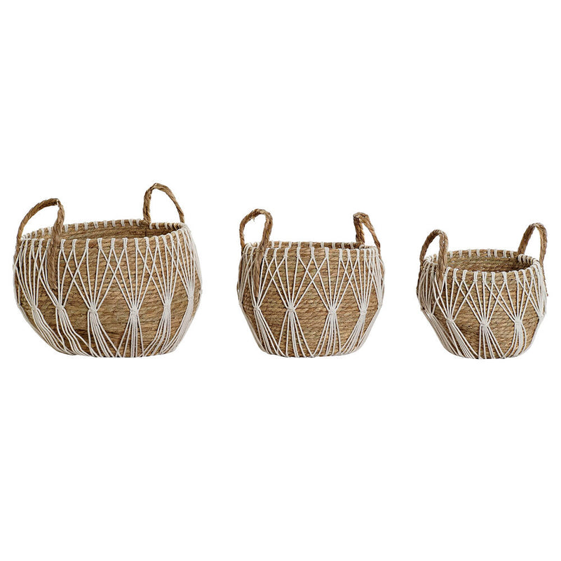 Juego de Cestas DKD Home Decor Algodón Fibra Boho (3 pcs)