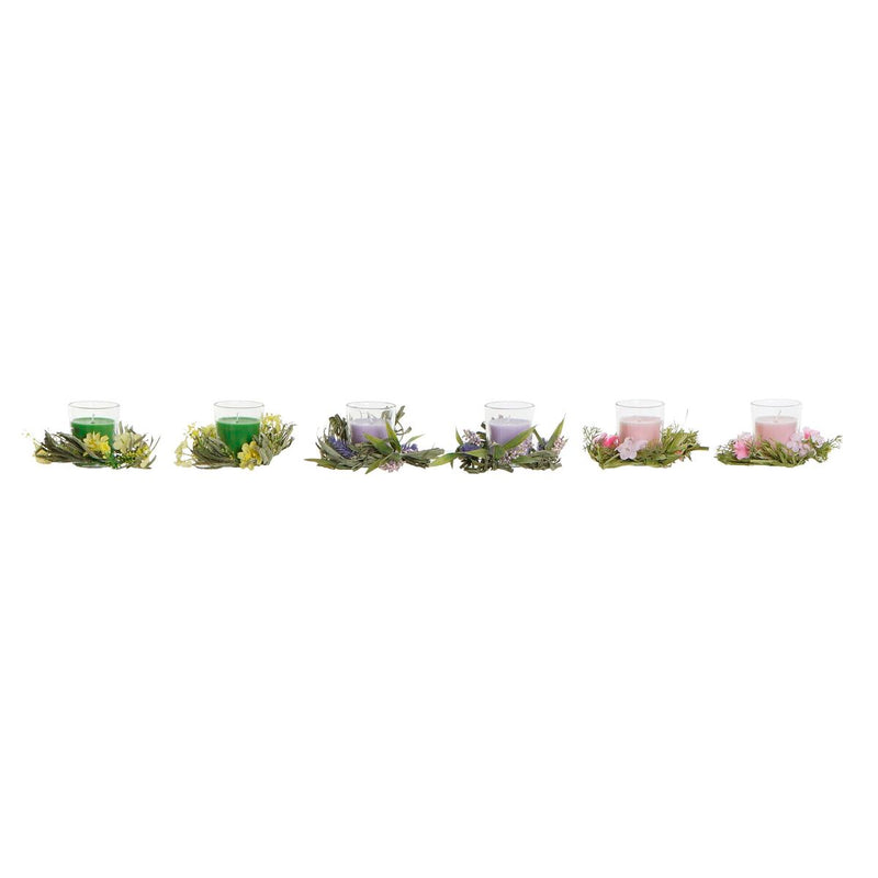 Set di Candele DKD Home Decor Peonia Rosa Lilla Verde Narciso Cera (19 x 9 x 7 cm) (2 Unità) (3 Unità)