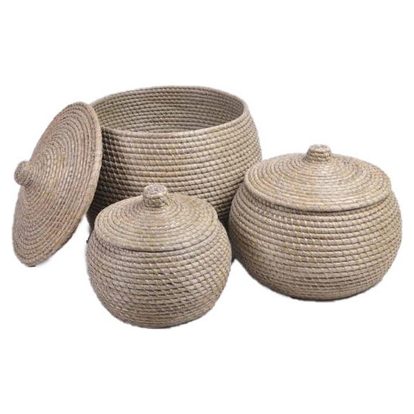 Juego de Cestas DKD Home Decor Natural Gris Hierba marina (48 x 48 x 41 cm) (3 pcs)