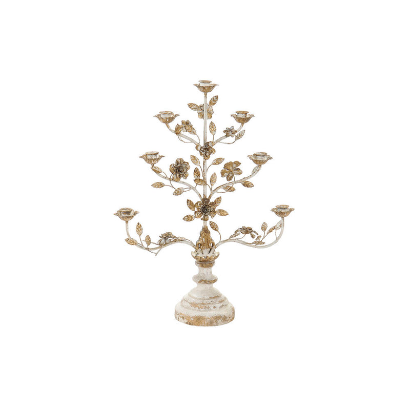 Candelabro Rotondo con Supporto DKD Home Decor Beige Metallo Legno Fiori (62 x 21 x 82 cm) - zannishop