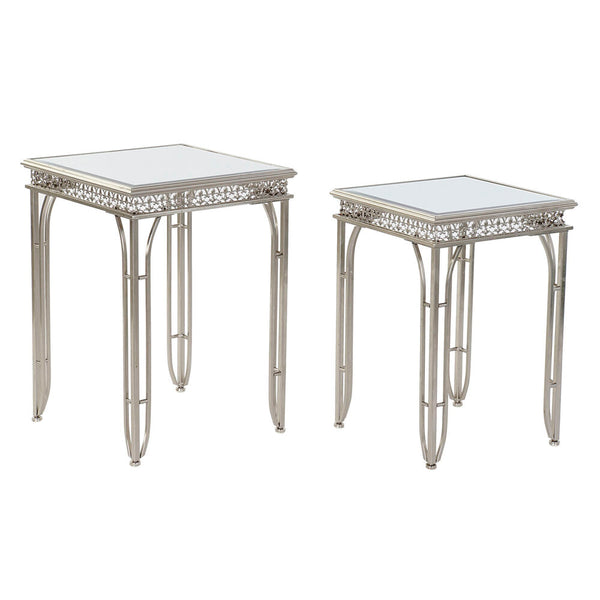 Zusätzlicher Tisch DKD Home Decor Silver Metal Spiegel (40 x 40 x 56 cm) (2 PCs) (35 x 35 x 51 cm)