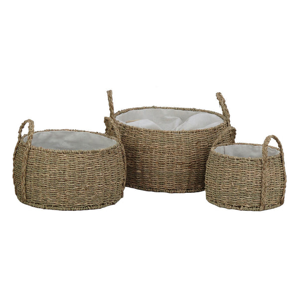 Korb-Set DKD Home Decor natürlich Baumwolle Weiß Seegras (38 x 38 x 20 cm) (3 pcs)