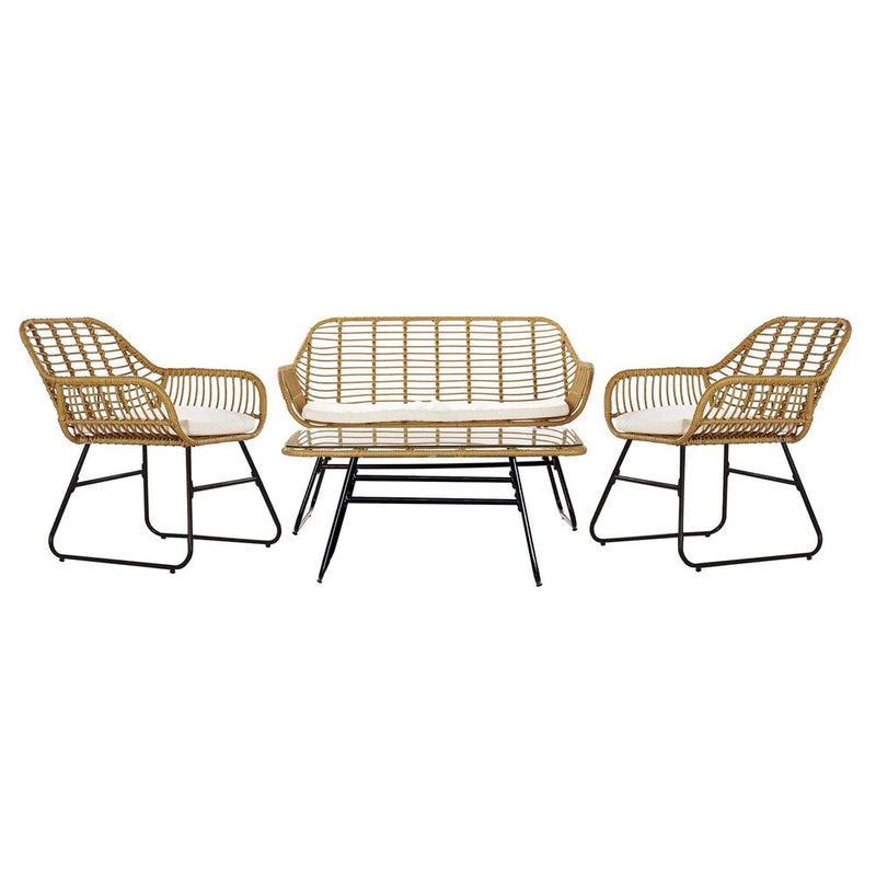 Gartenbank DKD Home Decor Braun Metall Polyester Synthetischer Rattan (4 pcs) (124 x 74 x 84 cm)