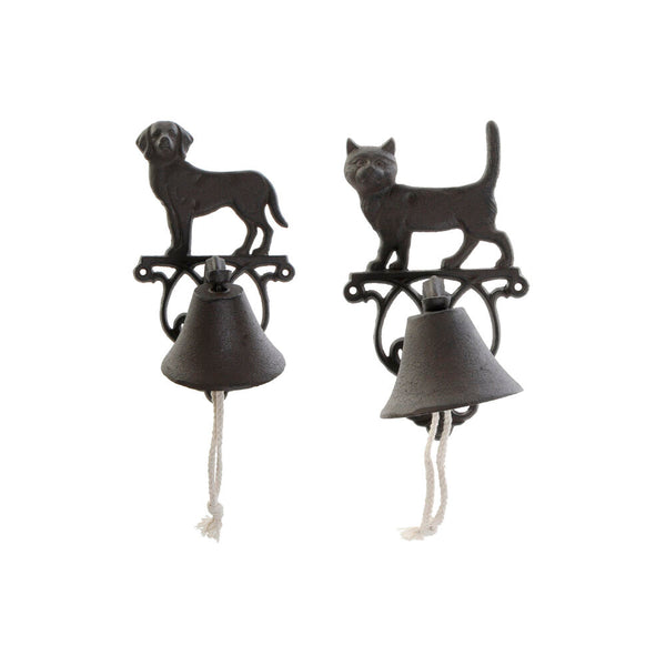 Campana DKD Home Decor Perro Gato Marrón Cuerda Hierro colado (14 x 15 x 24 cm) (2 Unidades)