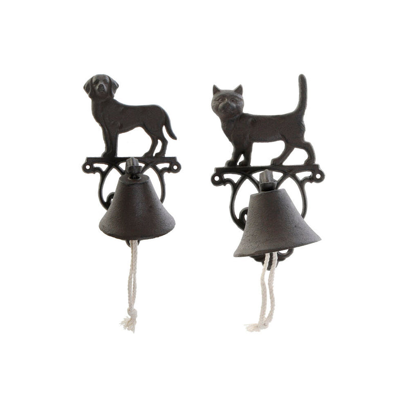 Campana DKD Home Decor Cane Gatto Marrone Corda Ghisa (14 x 15 x 24 cm) (2 Unità)