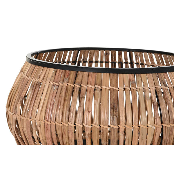 Set di Vasi DKD Home Decor Naturale Nero Metallo Rattan (50 x 50 x 25,4 cm)