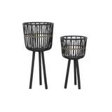 Set di Vasi DKD Home Decor Nero Coloniale Bambù (36 x 36 x 78 cm)