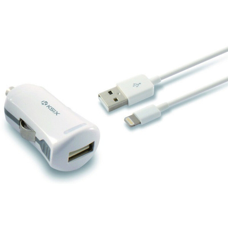 Caricabatterie USB per Auto + Cavo Lightning MFi KSIX 2.4 A Bianco