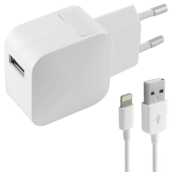 Caricabatterie da Parete + Cavo Lightning MFI KSIX 2.4A USB iPhone Bianco