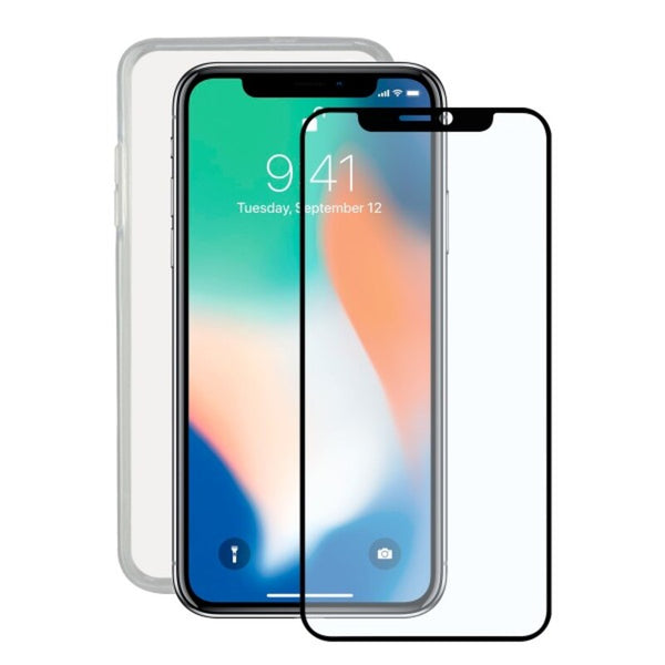 Protettore Schermo Vetro Temprato per Cellulare + Custodia per Cellulare Iphone X Contact TPU