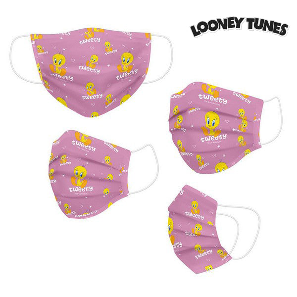 Masque de tissu réutilisable hygiénique looney tunes rose pour enfants