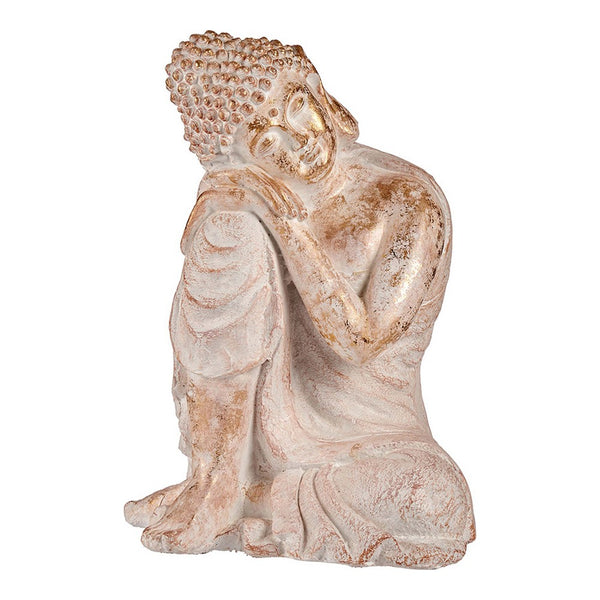 Figura Decorativa para Jardín Buda Blanco/Dorado Poliresina (35,5 x 54,5 x 42 cm)