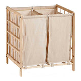 Cesto para la Ropa Beige Doble Madera Tela (33 x 60 x 59,5 cm)