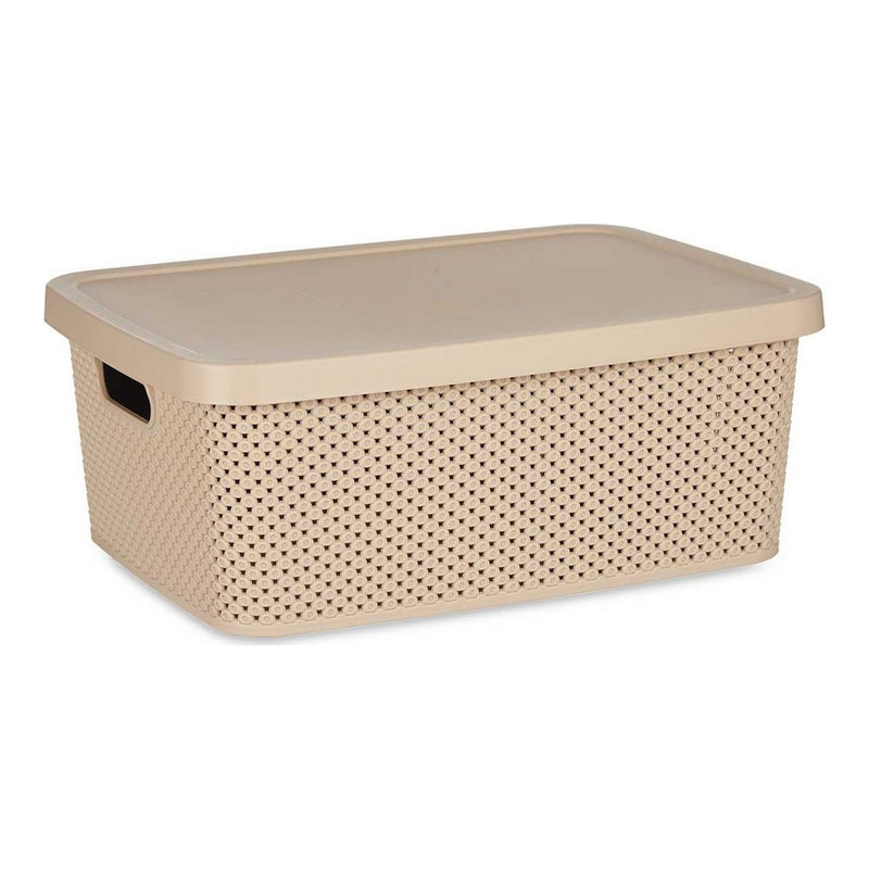 Caja de Almacenaje con Tapa Beige Plástico (28 x 15 x 39 cm)