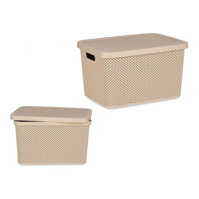 Aufbewahrungsbox mit Deckel Beige Kunststoff (28 x 22 x 39 cm)