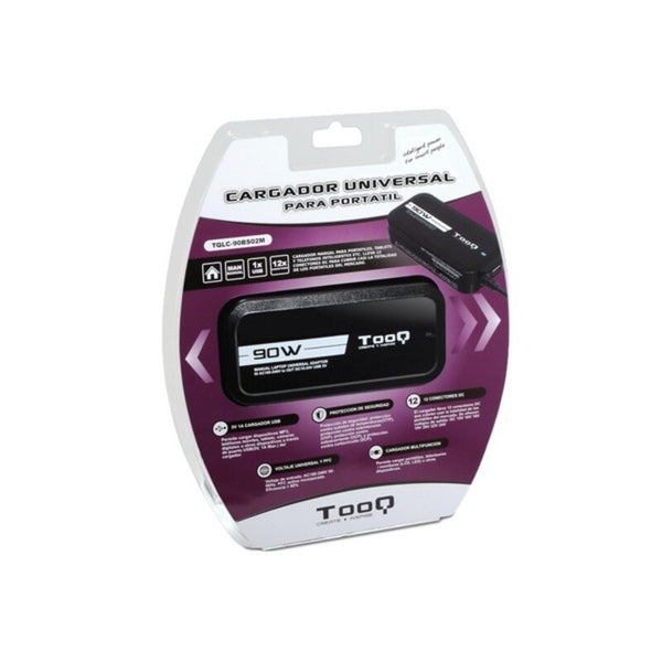 Chargeur d'ordinateur portable Tooq TQLC-90BS02M 90W 12 Connecteurs noirs