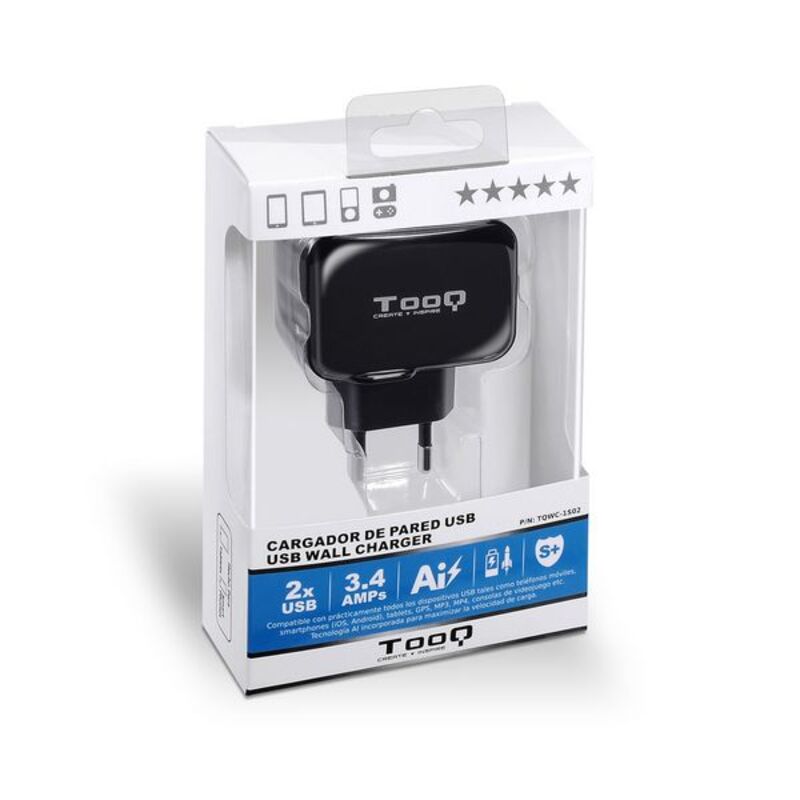 Caricabatterie da Parete TooQ AATCAT0149 USB x 2 17W Nero