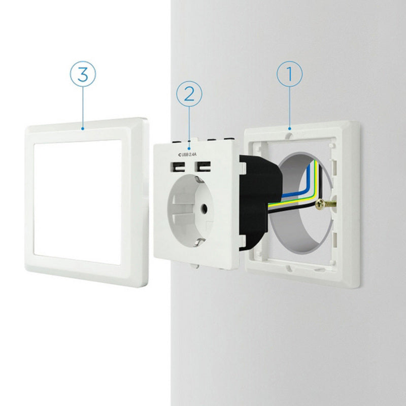 Zócalo de pared con 2 puertos nanocables USB 10.35.0010 5V/2.4A White