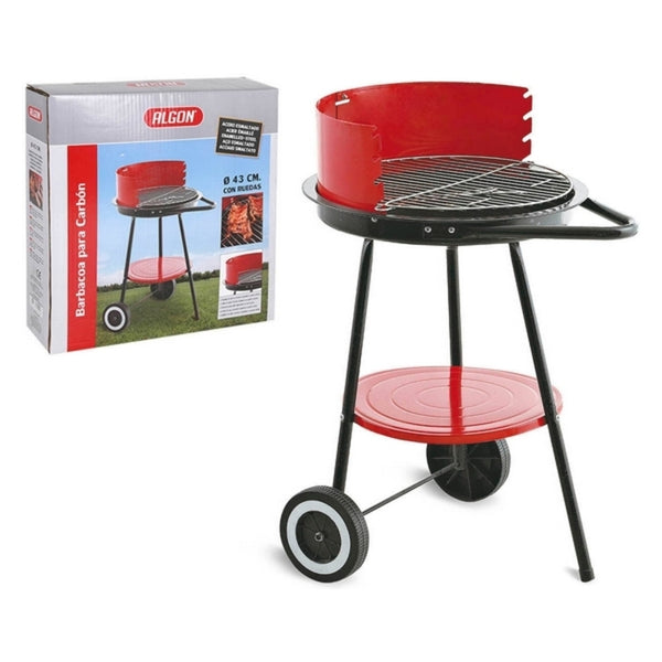 Barbacoa de Carbón con Ruedas Algon Negro Rojo (Ø 43 cm) Acero Esmaltado