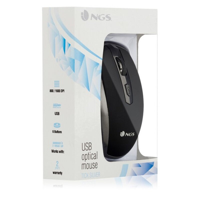 Ratón Óptico NGS Wired Mouse 1600 dpi USB Gris