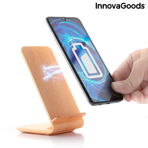 Caricabatterie Senza Fili Effetto Legno con Supporto Qistan InnovaGoods