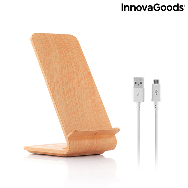 Caricabatterie Senza Fili Effetto Legno con Supporto Qistan InnovaGoods