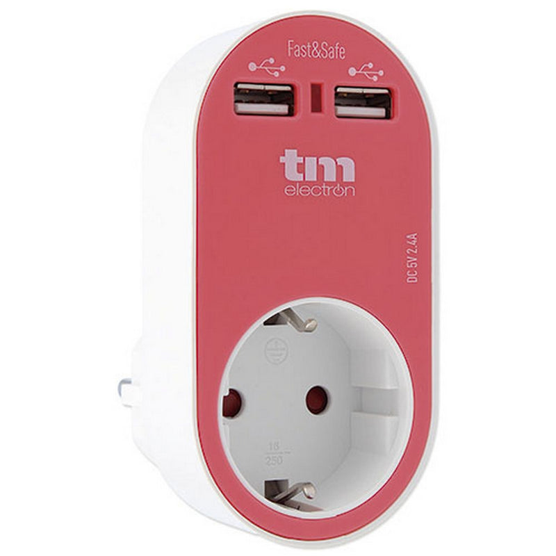 Presa Parete con 2 Porte USB TM Electron Magenta