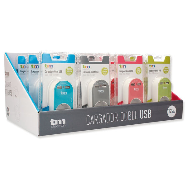 Presa Parete con 2 Porte USB TM Electron Azzurro