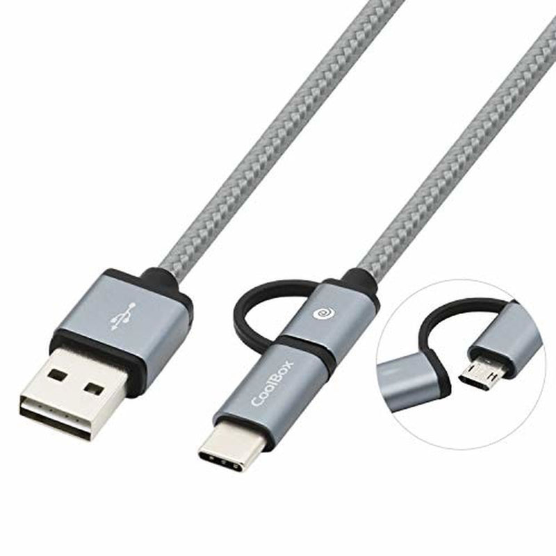 Cable USB a Micro USB y USB C CoolBox COO-CAB-U2MC-GR     