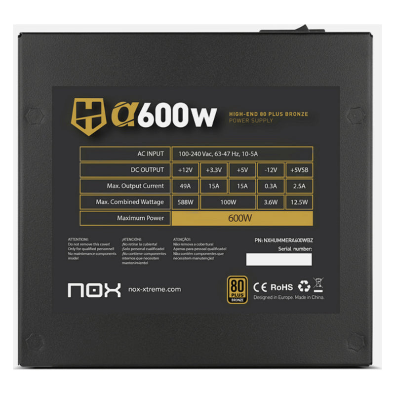 Nox Hummer Alpha 600 W Netzteilquelle