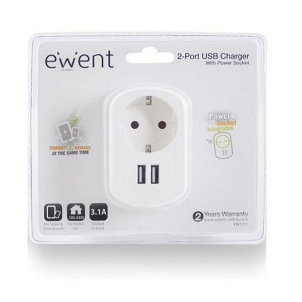 Presa Parete con 2 Porte USB Ewent EW1211 3,1 A