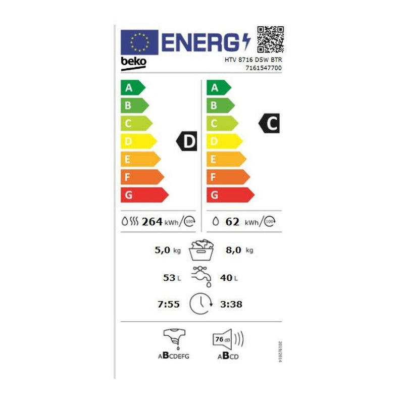 Lavatrice - Asciugatrice BEKO HTV8716DSWBTR 8kg / 5kg 1400 rpm Bianco